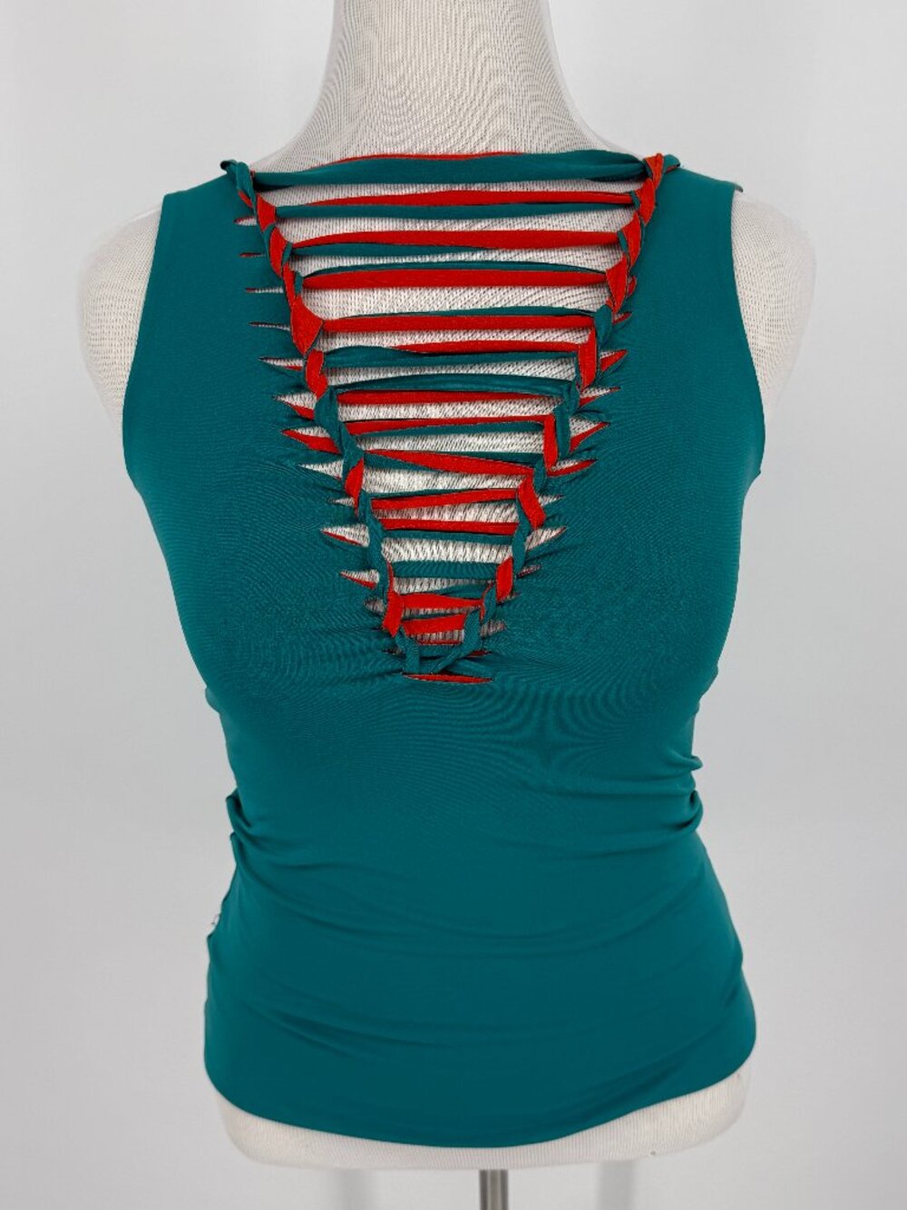 Eva Varro Teal Slashed Lattice Cutout Reversible Tank Top XS
